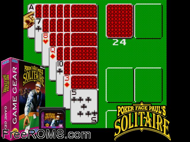 Poker Faced Paul's Solitaire Game Gear game showing 3D box cover and gameplay screenshot